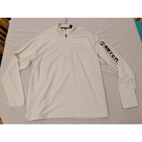 Eddie Bauer EBTEK Pullover Mens XLT‎ White Quarter Zip Mock Neck Chest Pocket - Picture 11 of 16